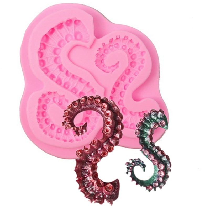 MauSong Sea Octopus Tentacles Silicone Mold Cake Border Fondant Molds Cake Decorating Tools Candy Clay Chocolate Gumpaste Moulds, Pink - Image 1